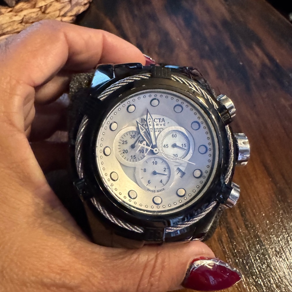 Invicta Silver and Black Chronograph Watch